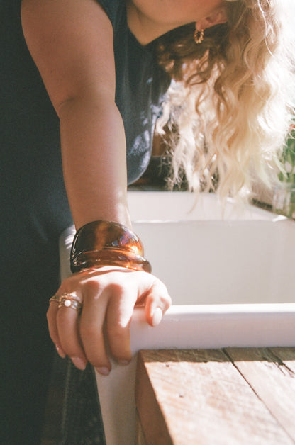 Amber Tortoiseshell Wide Bangle - Acrylic Resin Retro Bracelet