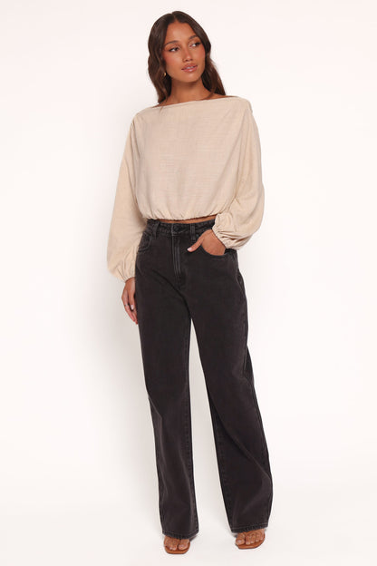 Women's Black High Waist Wide Leg Jeans - Loose Straight Long Pants - Vintage Washed Denim