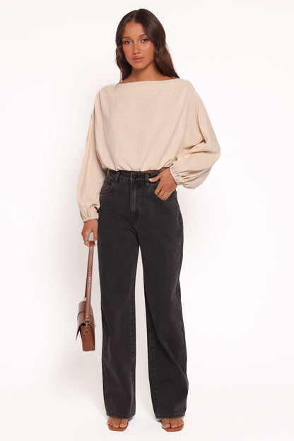 Women's Black High Waist Wide Leg Jeans - Loose Straight Long Pants - Vintage Washed Denim