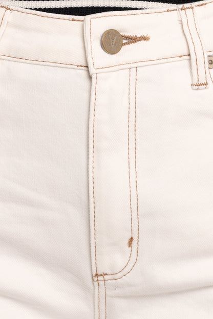 Women's White High Waist Denim Shorts - Solid Casual Hot Pants - Summer Essential