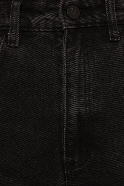 Women's Black Raw Hem Denim Shorts - High Waist Washed Casual Hot Pants