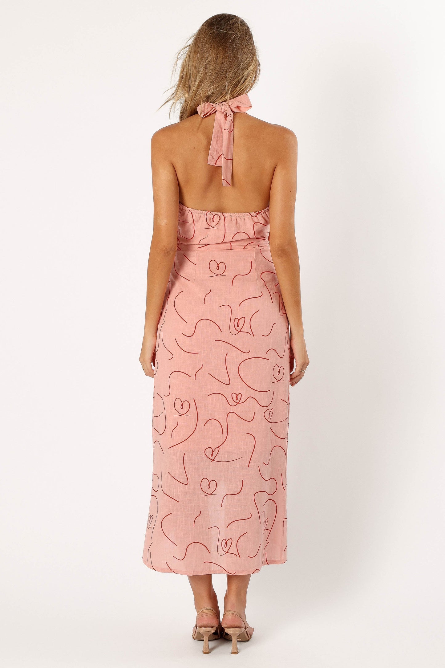 Women's Pink Halter Deep V-Neck Floral Maxi Dress - Slit Vacation Long Dress