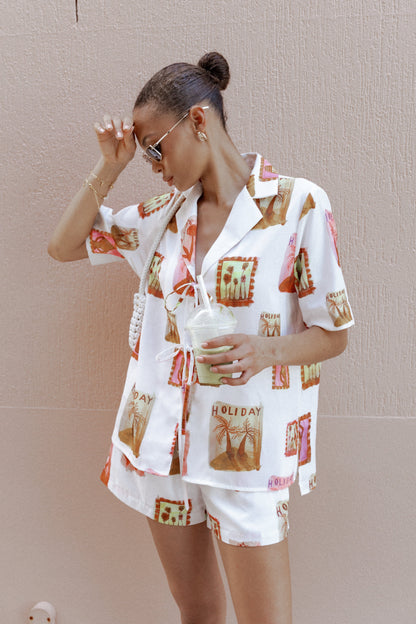 Women's Summer Vacation Floral Print Short Sleeve Shirt & Shorts 2-Piece Set