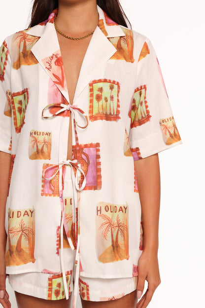 Women's Summer Vacation Floral Print Short Sleeve Shirt & Shorts 2-Piece Set