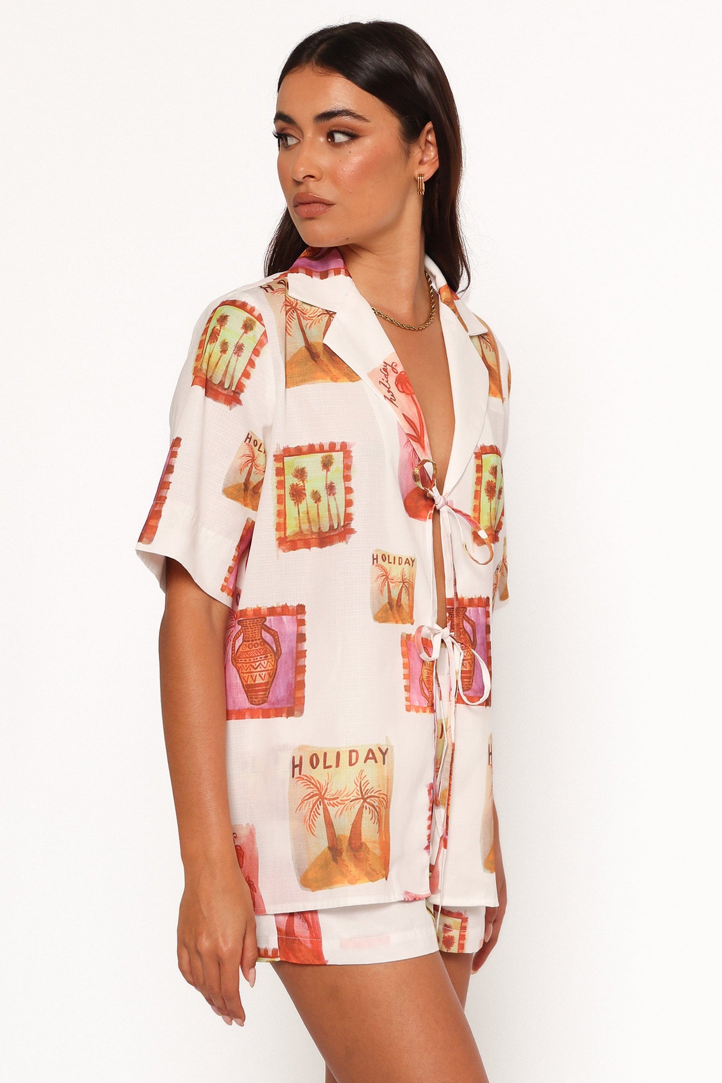 Women's Summer Vacation Floral Print Short Sleeve Shirt & Shorts 2-Piece Set