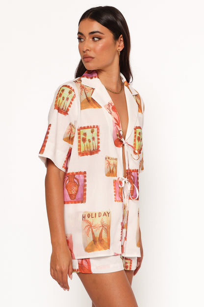 Women's Summer Vacation Floral Print Short Sleeve Shirt & Shorts 2-Piece Set