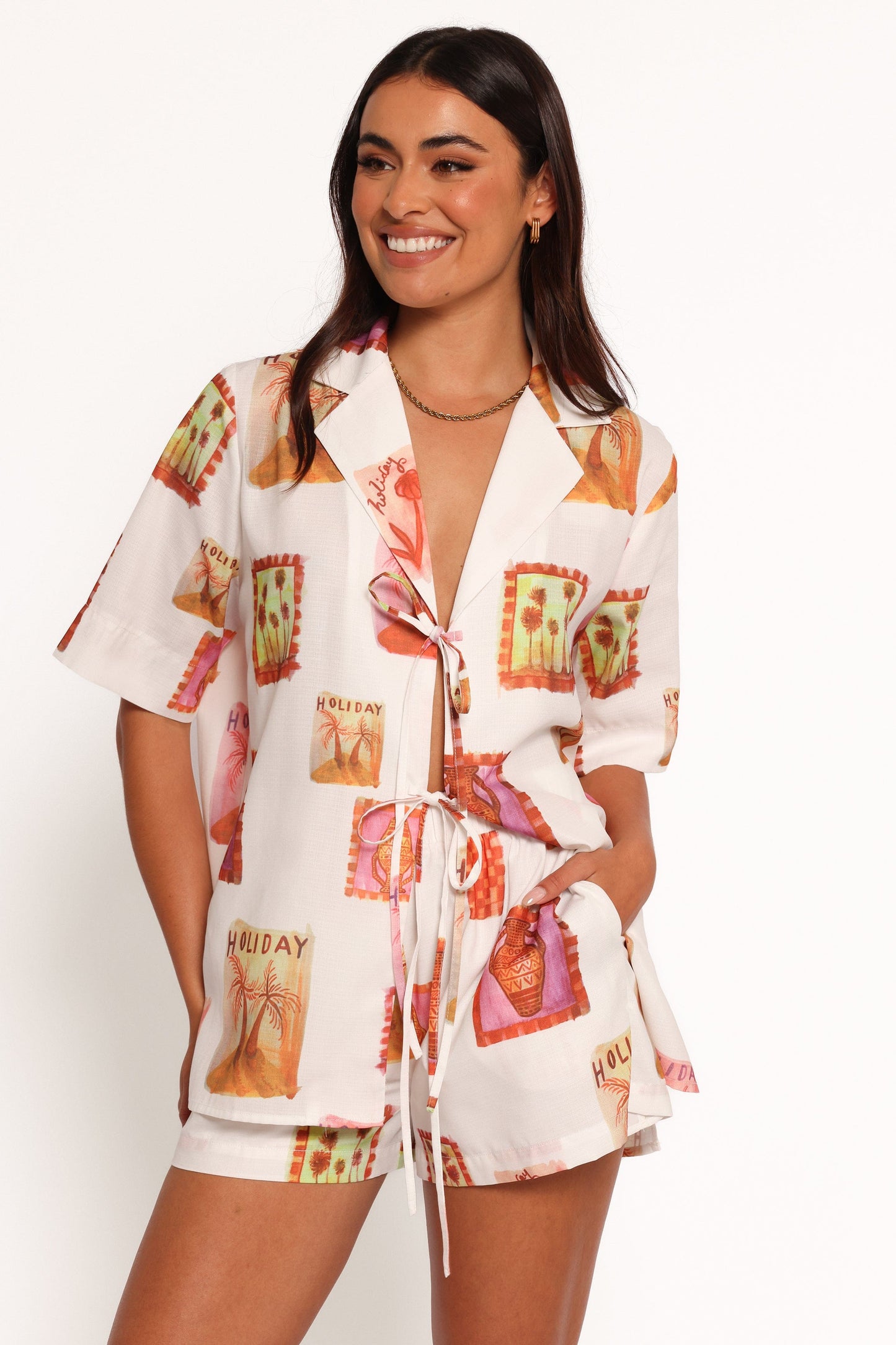Women's Summer Vacation Floral Print Short Sleeve Shirt & Shorts 2-Piece Set