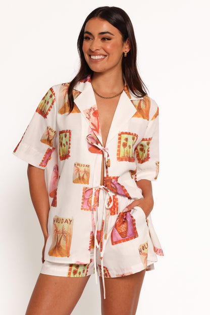 Women's Summer Vacation Floral Print Short Sleeve Shirt & Shorts 2-Piece Set