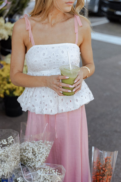Women's Summer Floral Tie-Strap Ruffle Hem Crop Top