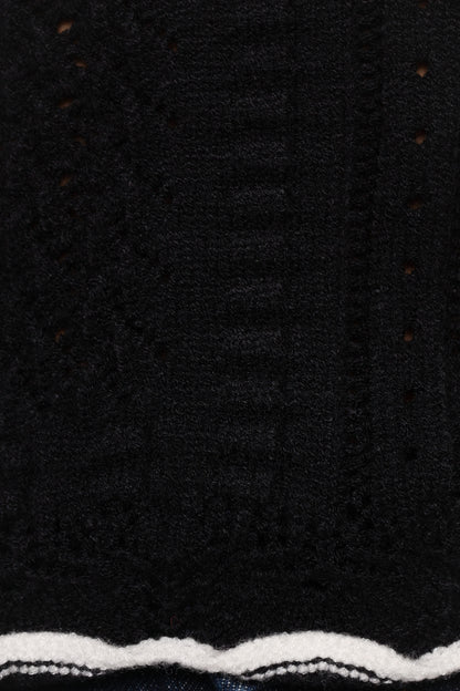 Women's Black Round Neck Ruffle Sleeve Knit Top